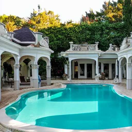 Image similar to a pool in a very fancy mansion