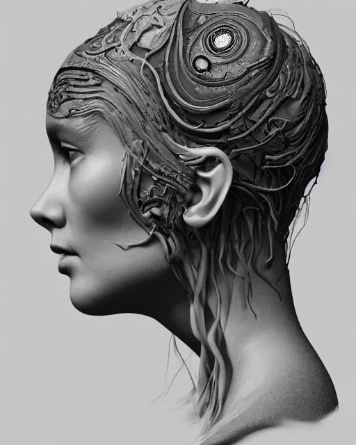 Prompt: an extremely detailed masterpiece head and shoulder portrait of a pleiadean extraterrestrial, in the style of ryan hewett, biometric, detailed, elegant, intricate, trending on artstation, 4 k