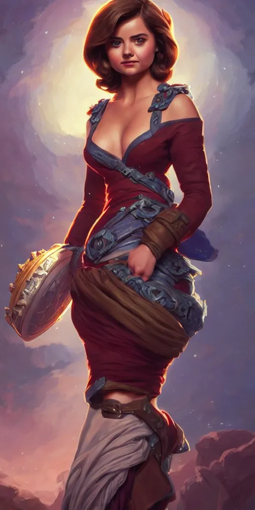 Image similar to Jenna Coleman, pinup, league of legends, intricate, highly detailed, digital painting, hyperrealistic, artstation, concept art, smooth, sharp focus, illustration, Unreal Engine 5, 8K, art by artgerm and greg rutkowski and alphonse mucha, by Jesper Ejsing