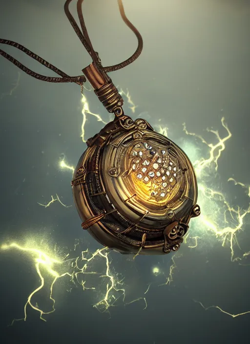 Image similar to a macro photo of amazing steampunk amulet with diamond jewel and small steam tubes, volumetric lightning, octane render, 4 k, hd, realistic reflections, extremely high detailed, soft lightning, trending on artstation, masterpiece, high resolution, bronze, gold, soft lightning