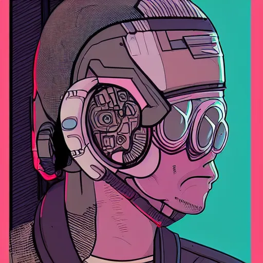 Image similar to “in the style of josan Gonzalez and jinx88 a young and suave cyberpunk teenager wearing a futuristic helmet, eyes still visible, highly detailed, y2k”