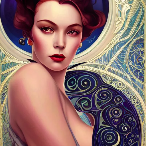 Image similar to an art nouveau, ( streamline moderne ), multi - racial portrait in the style of anna dittmann and charlie bowater and loish. very large, clear, expressive, and intelligent eyes. symmetrical, centered, ultrasharp focus, dramatic lighting, photorealistic digital matte painting, intricate ultra detailed background.