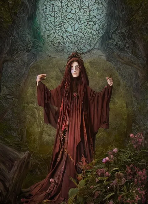 Image similar to levitationinside covens den, intricate wiccan scene detailing, textless, hyperornate wiccan photorealistic mask, highly detailed, photorealistic, diffuse lighting, hdrp render, artstation, unreal 5, smooth, sharp focus, art by john collier, albert aublet, krenz cushart, artem demura, alphonse mucha