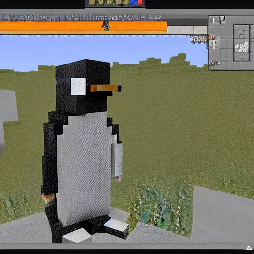 Image similar to Penguin in Minecraft, Video Game, 40nm lens,