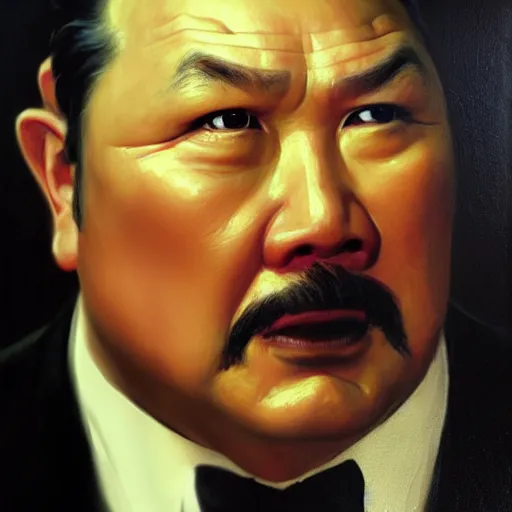 Image similar to portrait of oddjob harold sakata from james bond, detailed face, detailed painting, epic lighting, by ilya repin, phil hale and kent williams