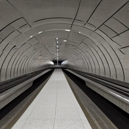 Image similar to an underground New York City subway station platform designed by Zaha Hadid