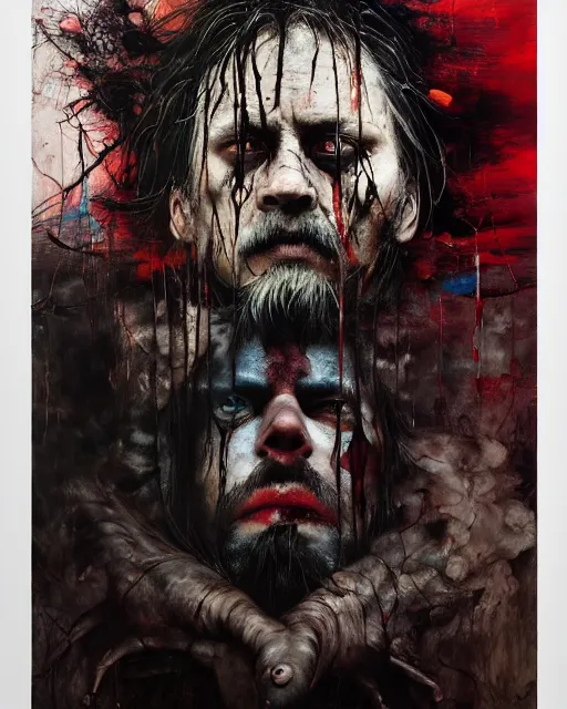 Image similar to the revenant, hauntingly surrealism, gothic, rich deep colours, painted by francis bacon, adrian ghenie, esao andrews, jenny saville, dark art james jean and petra cortright, part by gerhard richter, part by takato yamamoto. 8 k masterpiece.