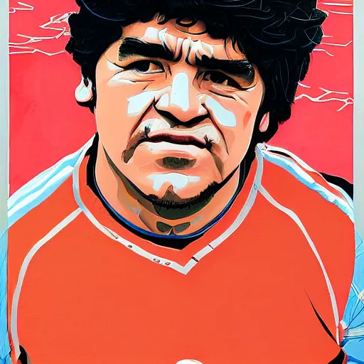 Image similar to painting of diego maradona very detailled, by botticelli and victo ngai