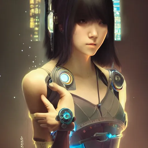 Image similar to cyberpunk japanesse girl, with techware, d & d, intricate, elegant, highly detailed, digital painting, japanese, altered carbon style, trending on artstation, concept art, studio ghibli, illustration, art by artgerm and greg rutkowski and alphonse mucha