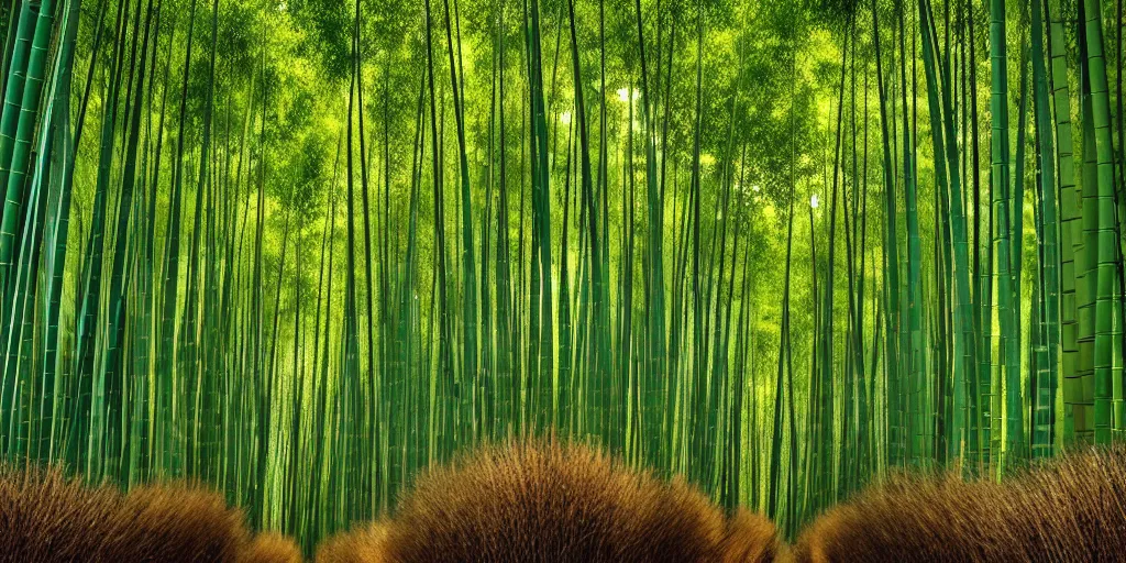 Image similar to award winning photo of a bamboo forest by Peter Lik, hdr