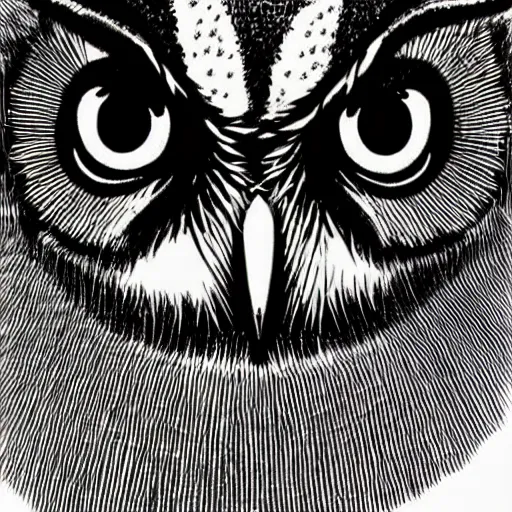 Prompt: manga illustration head of a owl, super detailed, by asano inio, high contrast, scene