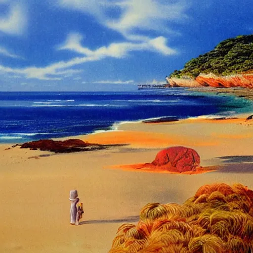 Prompt: Australian Coast, by Nobuhiko Obayashi, matte painting, colorful landscape.