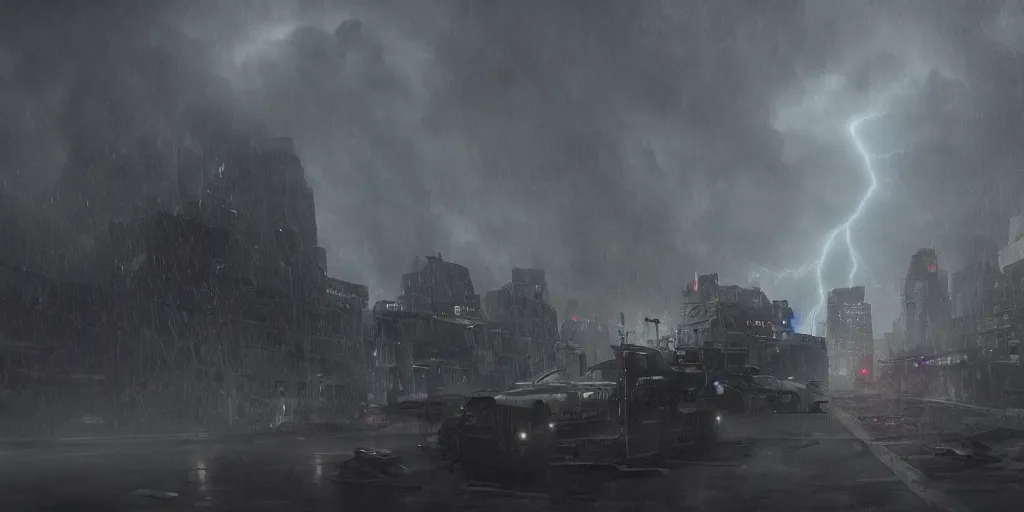 Prompt: An Eldritch monstrosity fighting the military in New York during a thunderstorm. highly detailed, trending on artstation, gritty, cinematic lighting, 8k