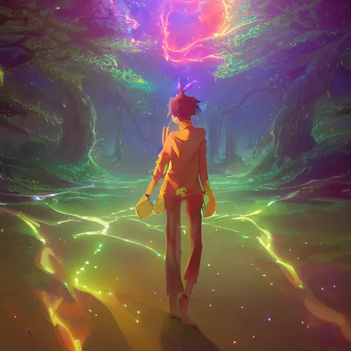 Prompt: twisted pathways magical cosmic path in the middle of a universe, anime inspired, hyper realistic, dramatic lighting, glowing leaves, 8k hdr pixiv dslr photo by Makoto Shinkai ilya kuvshinov and Wojtek Fus, digital art, concept art