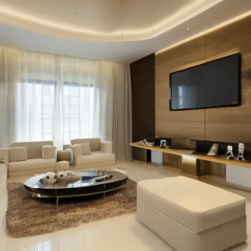 Prompt: modern villa living room, 4k, high detail, high-resolution photograph