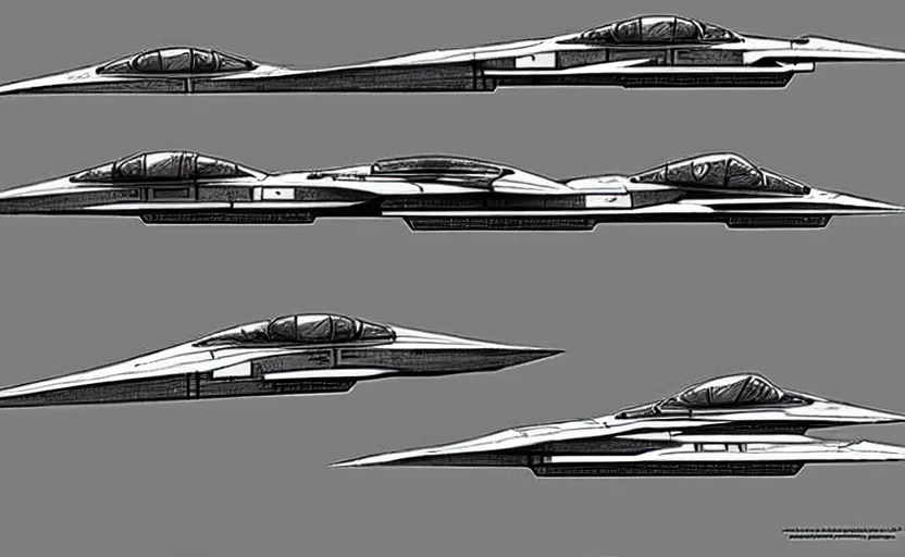 Prompt: pencil concepts or sketchs, with multiple proposals, for spaceship model of a jetfighter, scifi, gradius, ikaruga