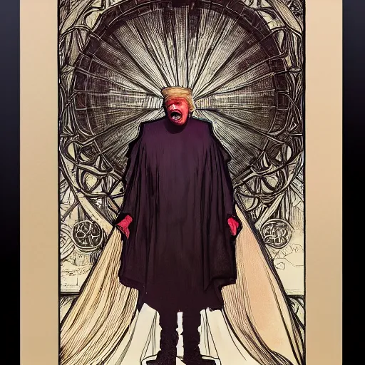 Image similar to a disturbing picture of donald trump as emperor palpatine, intricate, elegant, highly detailed, digital painting, artstation, concept art, matte, sharp focus, illustration, art by rebecca guay and by arthur rackham and by alphonse mucha and by john william waterhouse