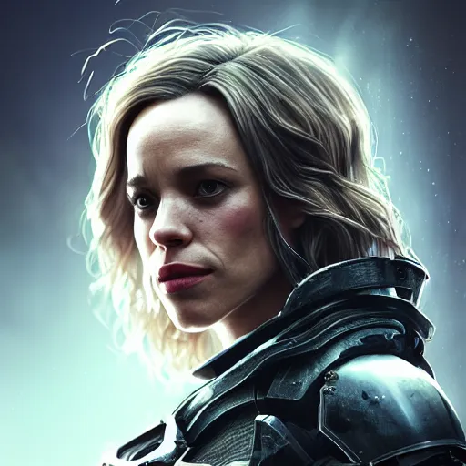 Prompt: rachel mcadams portrait, dystopia core, apocalyptic, armor, warrior, dramatic, sharp focus, fiction, neon, fantasy, hyper detailed, digital art, trending in artstation, cinematic lighting, studio quality, smooth render, unreal engine 5 rendered, octane rendered, art style and nixeu and wlop and krenz cushart
