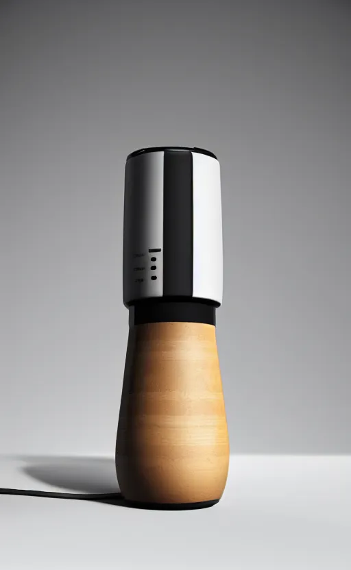 Image similar to a stylish handheld electric coffee grinder ; designed by marc newsom, zaha hadid, blonde, joseph and joseph, dieter rams ; natural materials ; industrial design ; behance ; le manoosh ; pinterest ; if design award ; reddot design award