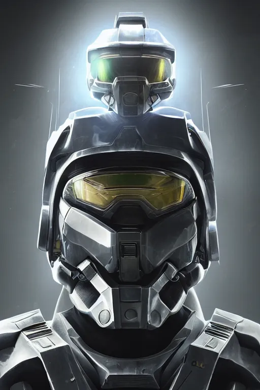 Image similar to robot ninja mask helmet halo master chief radiating a glowing aura global illumination ray tracing hdr fanart arstation by ian pesty and katarzyna da „ bek - chmiel