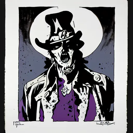 Prompt: zombie elvis, portrait by Mike Mignola, Moebius