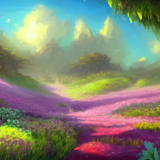 Image similar to flower field at the end of time, by Tyler Edlin, 8k resolution, trending on art station