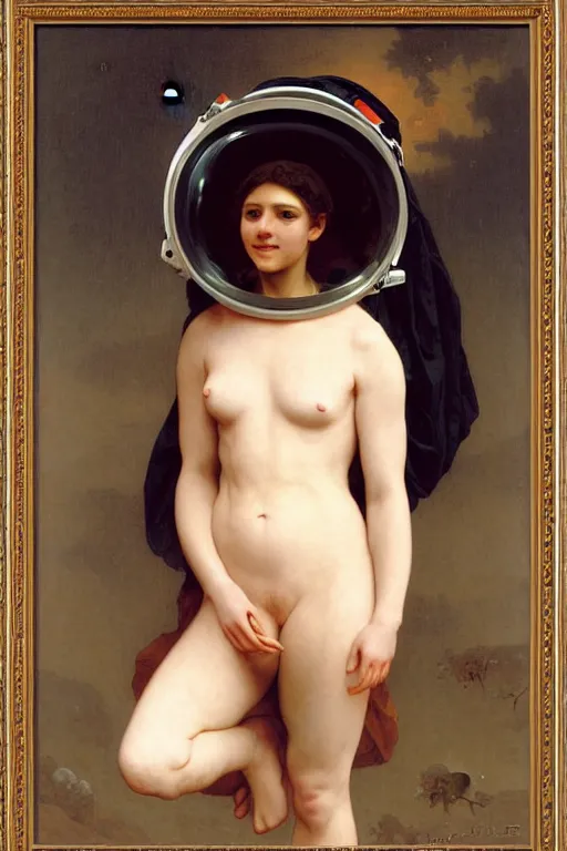 Image similar to portrait of women in astronaut helmets an ancient human species, single person, by bouguereau