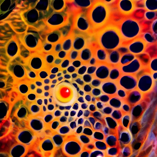 Image similar to fiery whimsical emotional eyes cephalopod, in a photorealistic macro photograph with shallow dof