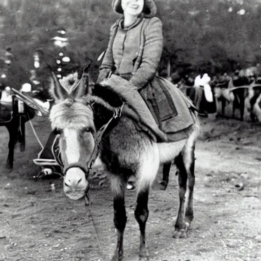 Image similar to queen elizabeth riding on a donkey