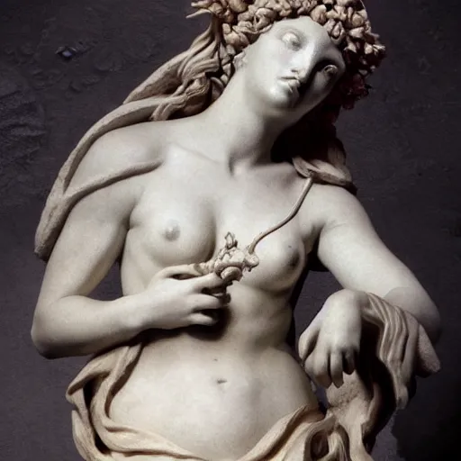 Image similar to sculpture of persephone, goddess of the underworld, made by michelangelo, art station, concept art