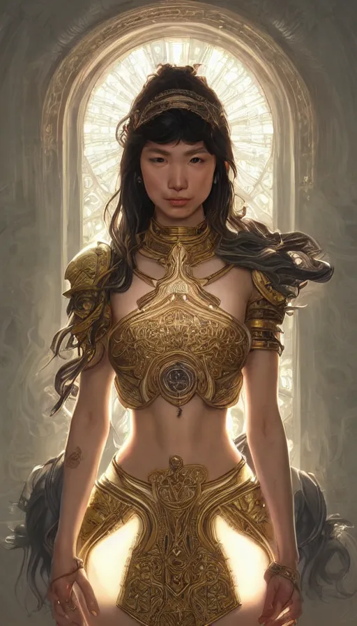 Prompt: paladin, perfectly-centered-Portrait of the most beautiful women on the planet, sweaty, asian, insane, intricate, highly detailed, digital painting, artstation, concept art, smooth, sharp focus, illustration, Unreal Engine 5, 8K, art by artgerm and greg rutkowski and alphonse mucha