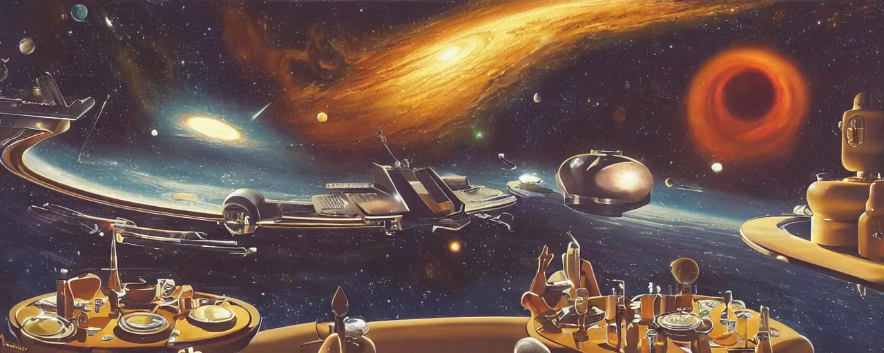 Image similar to a cafeteria table in space by david a. hardy