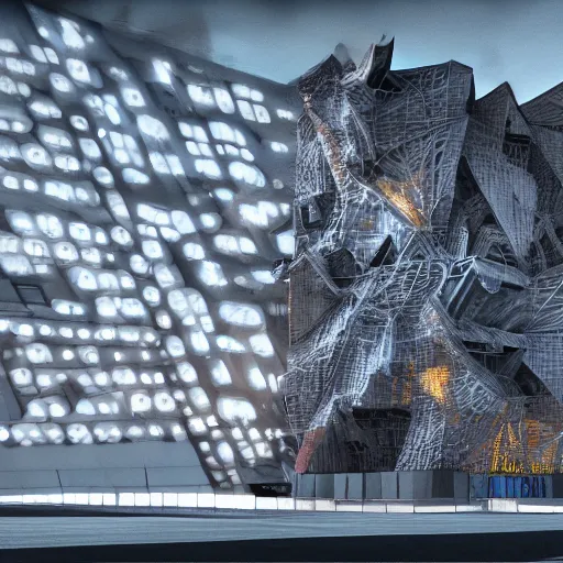 Image similar to Kazimierz Malewicz brutalist organic motherboard wall panel airport structure and digital billboard stars points cloud in the middle, unreal engine 5 lumen global illumination, keyshot, octane, artstation trending, ultra high detail, ultra realistic, cinematic, 8k, 16k, in style of zaha hadid, blade runner 2049 lighting color, in plastic, ultra high contrast, tilt shift,