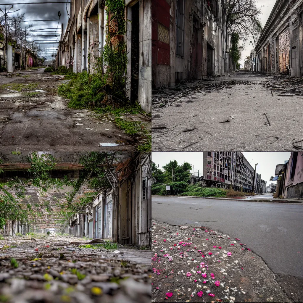 Prompt: Streets of an abandoned floral city