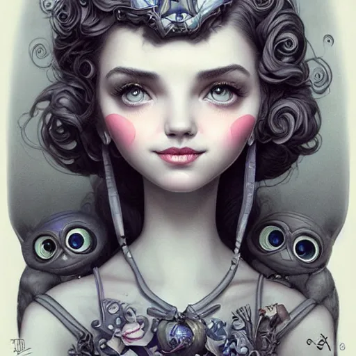 Image similar to Lofi portrait, Pixar style by Joe Fenton and Stanley Artgerm and Tom Bagshaw and Tim Burton, gentle smile