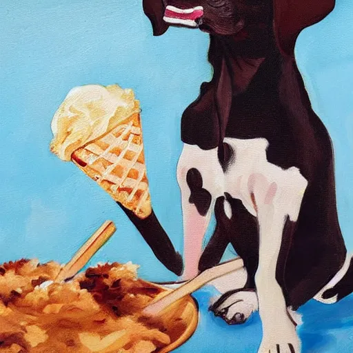 Image similar to painting of a dog eating ice cream