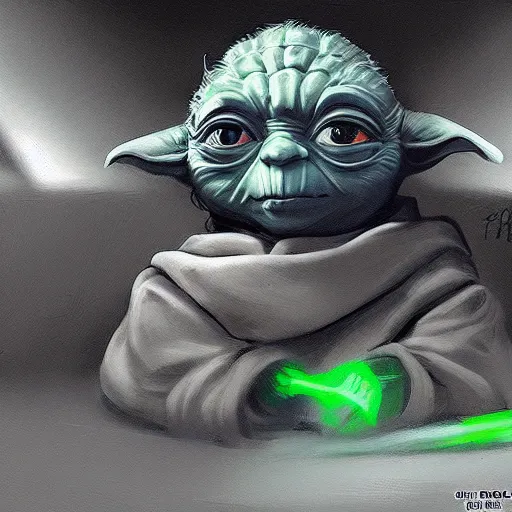 Prompt: CCTV footage of Yoda stealing king from a supermarket, trending on art station