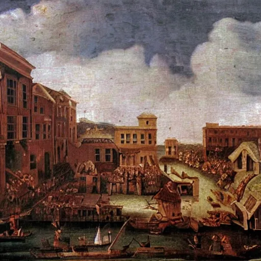 Prompt: building of a city 1700s oil painting