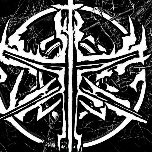 Image similar to black metal band logo, black and white