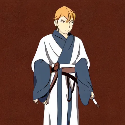 Image similar to Obi-Wan Kenobi as an anime character from Studio Ghibli. Beautiful. 4K.