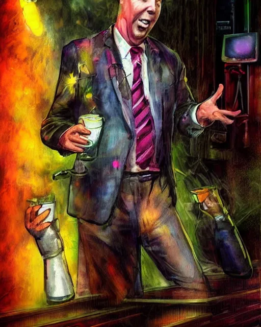 Image similar to hyper realistic portrait of doug stanhope in a strip club after eating 3 mg of lsd deadbeat hero dof hdr art by aleksi briclot and alexander'hollllow'fedosav and laura zalenga