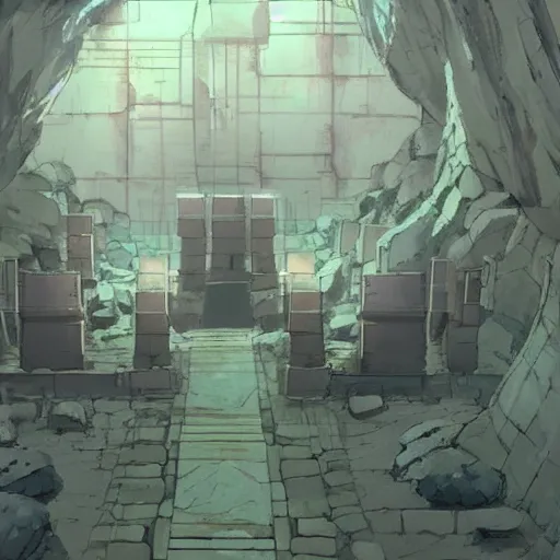 Image similar to an underground ancient temple corridor full of traps by Makoto Shinkai, pressure plate, tripwire, arrow trap, epic composition