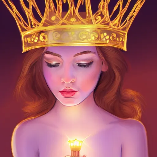 Prompt: a princess looking at a glowing crown, digital painting, hd, smooth, Rutkowski Greg