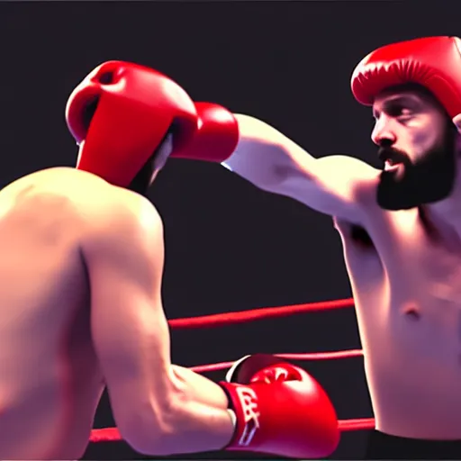 Image similar to Jesus and Satan fighting in a boxing ring, photorealistic, 4K