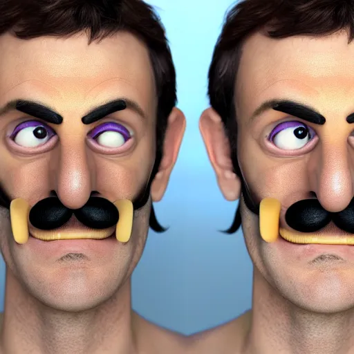 Prompt: a portrait of someone who looks like waluigi in real life as a real person, grotesque, disturbing, disgusting, realistic hyperrealistic 4 k resolution 8 k resolution highly detailed very detailed extremely detailed hd quality detailed face very detailed face extremely detailed face trending on artstation, modern portrait, modern photograph