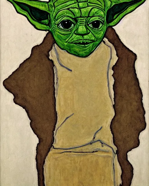 Image similar to portrait of yoda by egon schiele