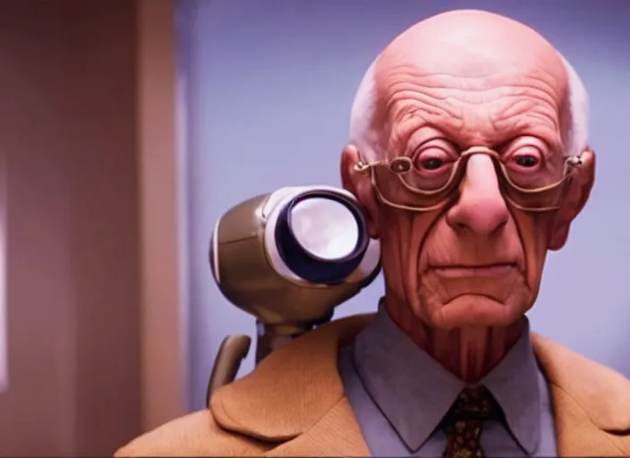 Prompt: film still of real life photo of professor farnsworth in the scifi movie, 4 k