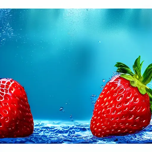 Image similar to half cut strawberry, splash underwater! award winner photoshop edit, golden ratio