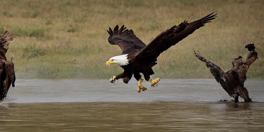 Image similar to eagle hunting an elephant, national geographic, 8 k