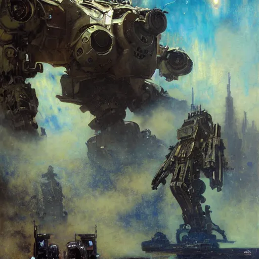 Image similar to six meters tall mech fighting in an urban environment, epic action scene, by gaston bussiere craig mullins jc leyendecker gustav klimt artgerm greg rutkowski john berkey, bergey, craig mullins, ruan jia, raymond swanland, jeremy mann, tom lovell, alex malveda